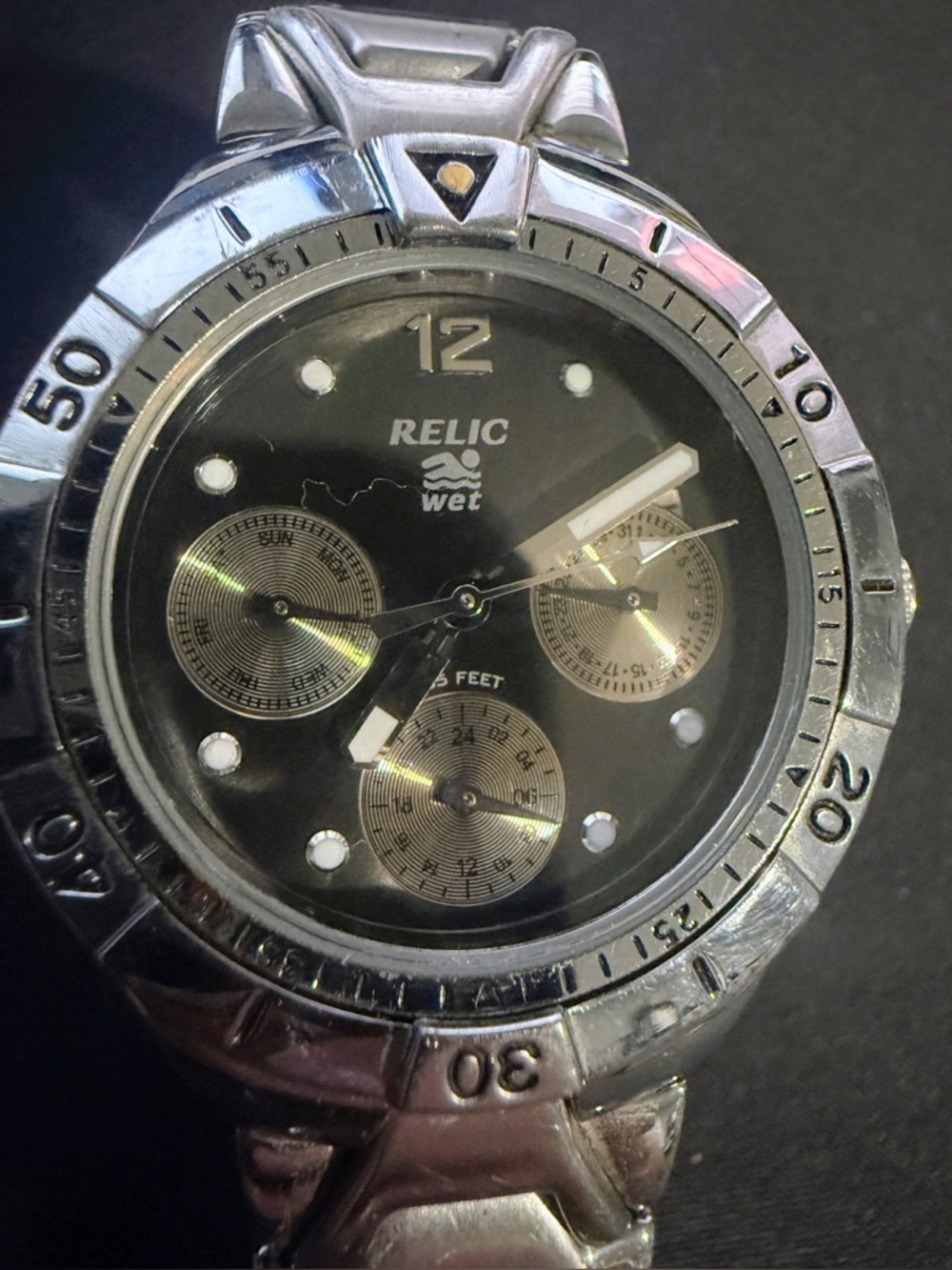 Fossil Men's Silver and Black Stainless Steel Chronograph Watch